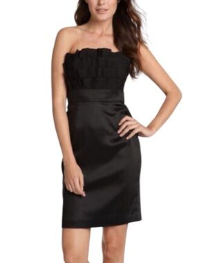 Maggy London Black Strapless Satin Sheath Dress Grosgrain Bodice 6
